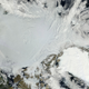 Composite satellite image showing Arctic sea ice (center) and the Greenland ice sheet (lower right)